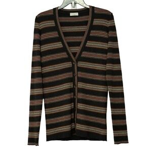 Brunello Cucinelli Cashmere Wool Lurex Striped Metallic V Neck Cardigan - Large